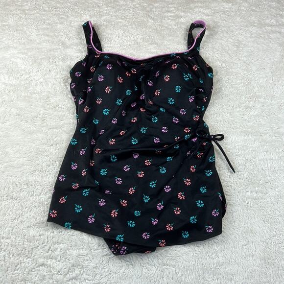 Vintage 80s Mainstream one piece floral print swimsuit, 10 Union made in USA - Picture 1 of 12
